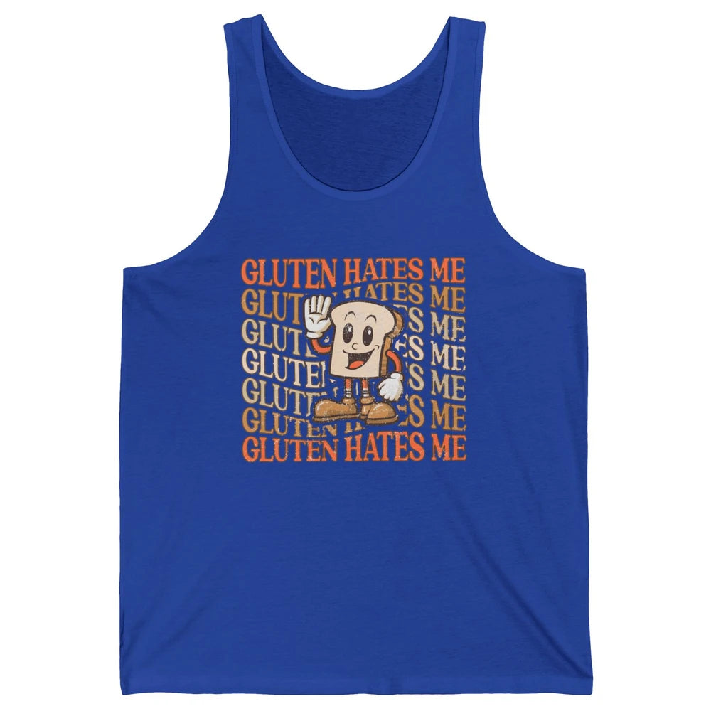 Funny Gluten Hates Me Retro Gluten Free Bread Celiac Disease Unisex Jersey Tank