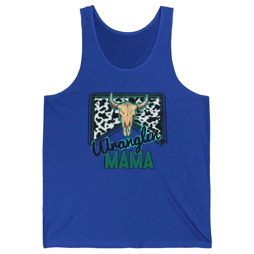 Retro Cowhide Bull Skull Wrangling Mama Western Country Girl Unisex Jersey Tank