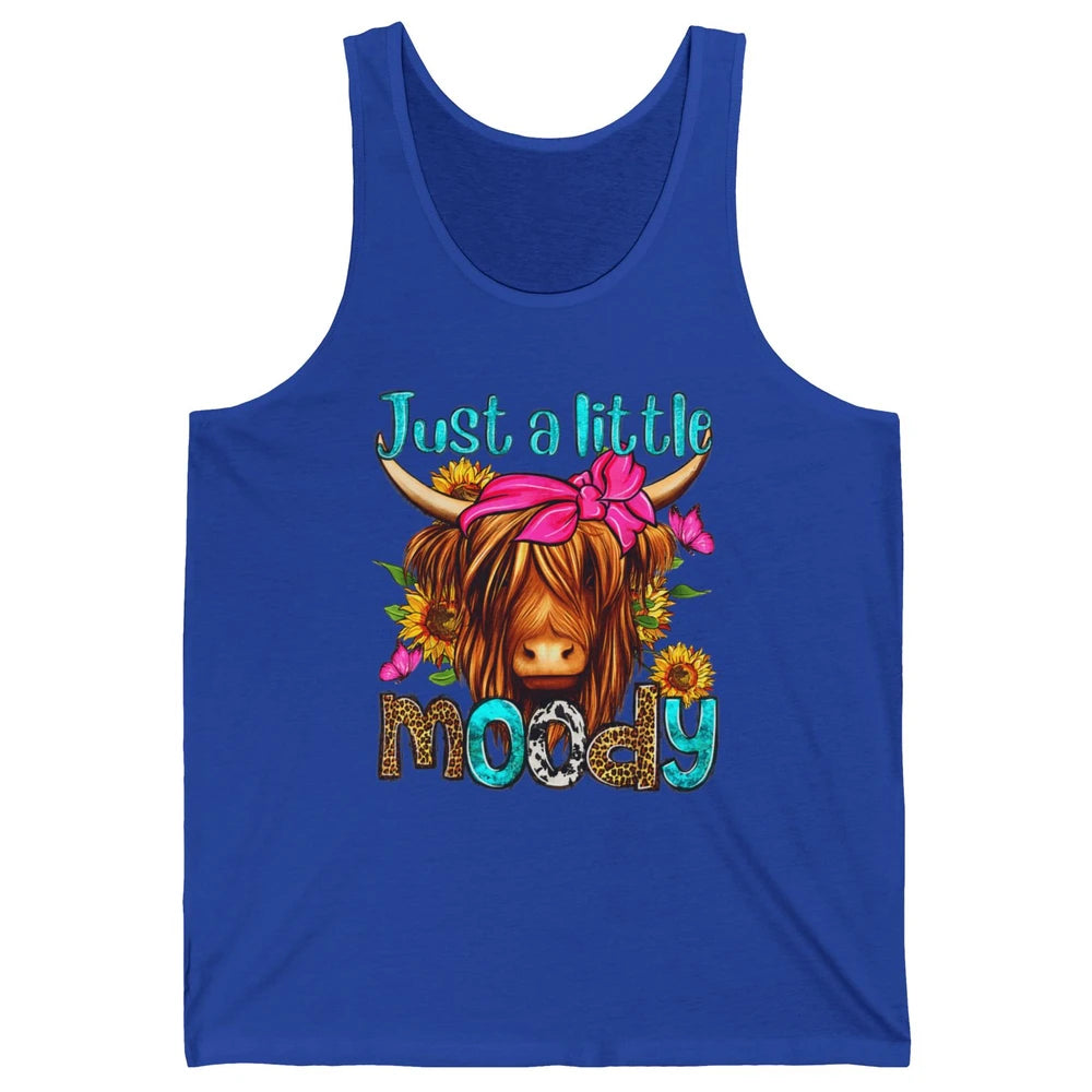 Just Little Moody Cute Western Highland Cow Heifer Sunflower Unisex Jersey Tank