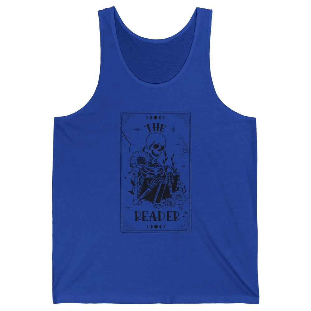 The Reader Skeleton Tarot Card Halloween Reader Book Lovers Unisex Jersey Tank