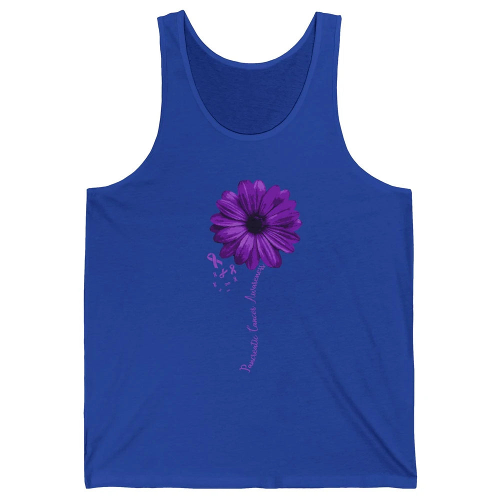 Pancreatic Cancer Awareness Purple Ribbon Daisy Flower Unisex Jersey Tank