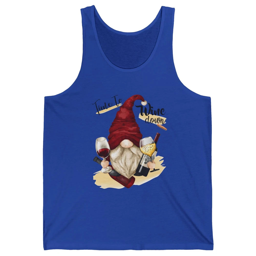 Christmas Gnome Wine It's Time to Wine Down Winter Holiday Unisex Jersey Tank