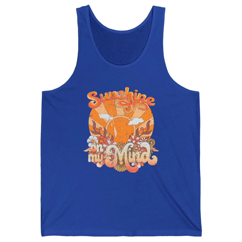 Retro Floral Rainbow Sunshine On My Mind Peace Hippie Girl Unisex Jersey Tank