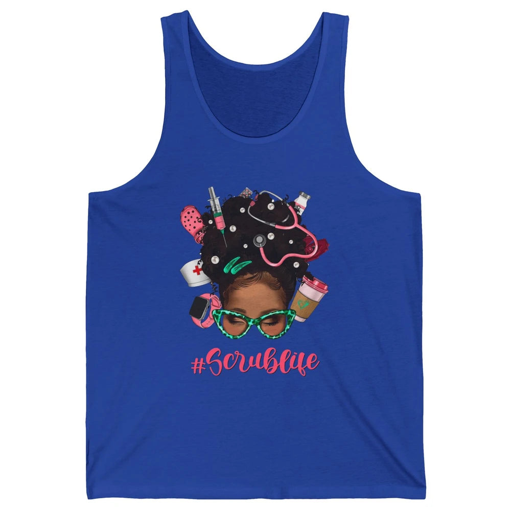 Afro Melanin Messy Bun Nurse Scrub Life CNA Appreciation Unisex Jersey Tank