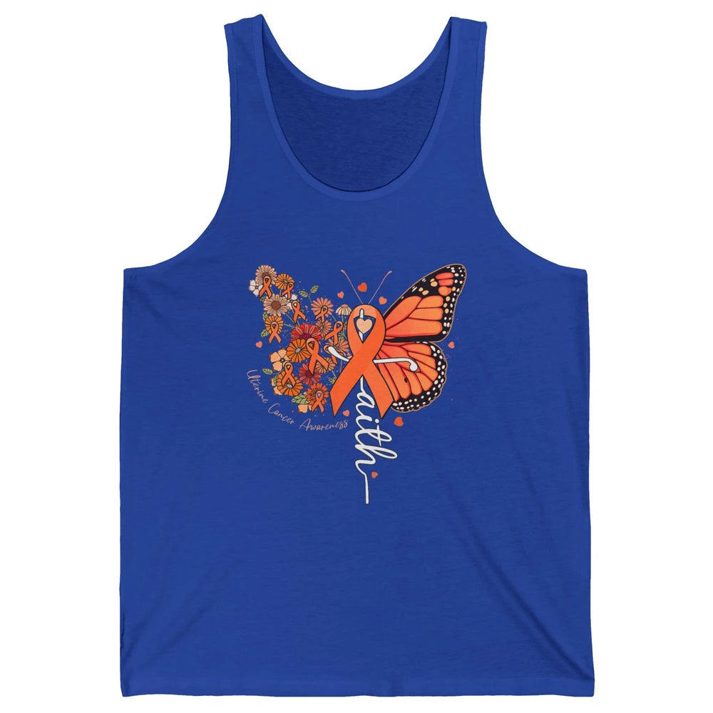 Peach Floral Butterfly Cross Faith Uterine Cancer Awareness Unisex Jersey Tank