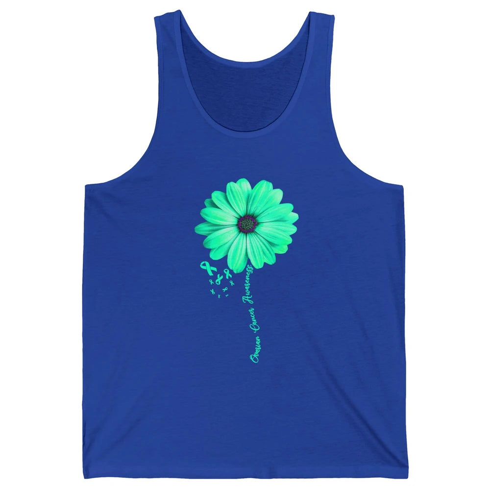 Ovarian Cancer Awareness Daisy Flower Teal Ribbon Cancer Unisex Jersey Tank