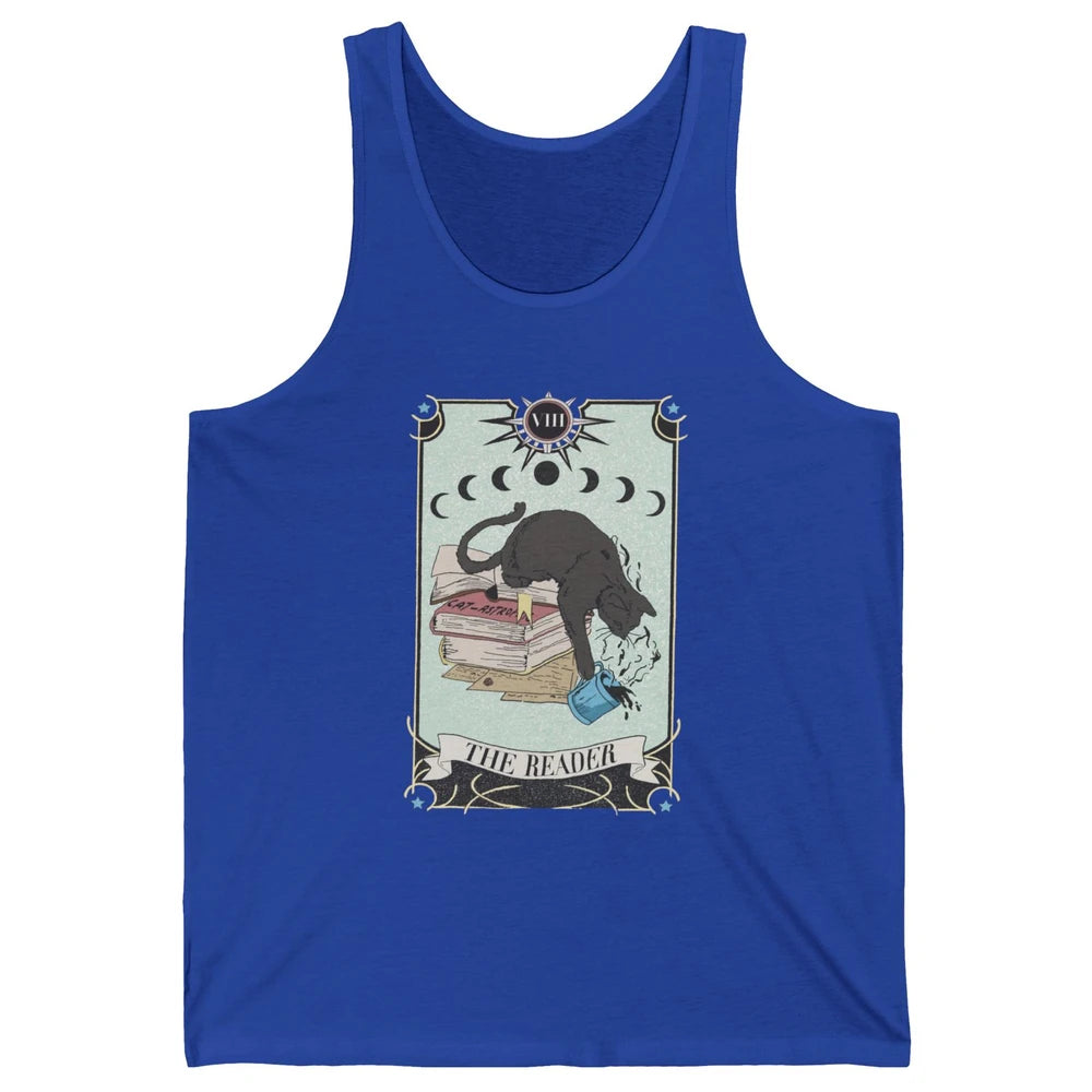Retro Cat Books The Reader Tarot Card Halloween Reading Gift Unisex Jersey Tank