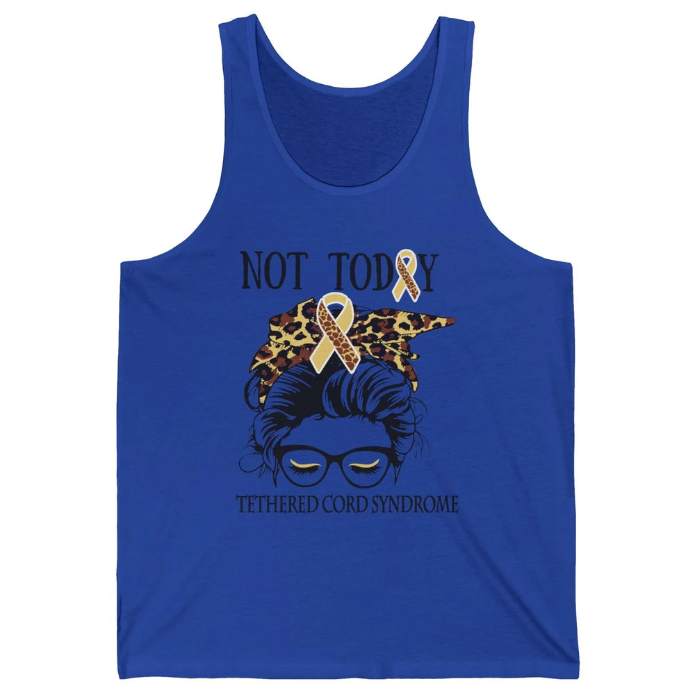 Not Today Tethered Cord Syndrome Ribbon Leopard Messy Bun Unisex Jersey Tank