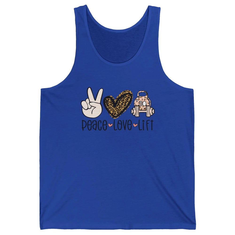 Peace Love Lift Leopard Fitness Workout Gym Trainer Gift Unisex Jersey Tank