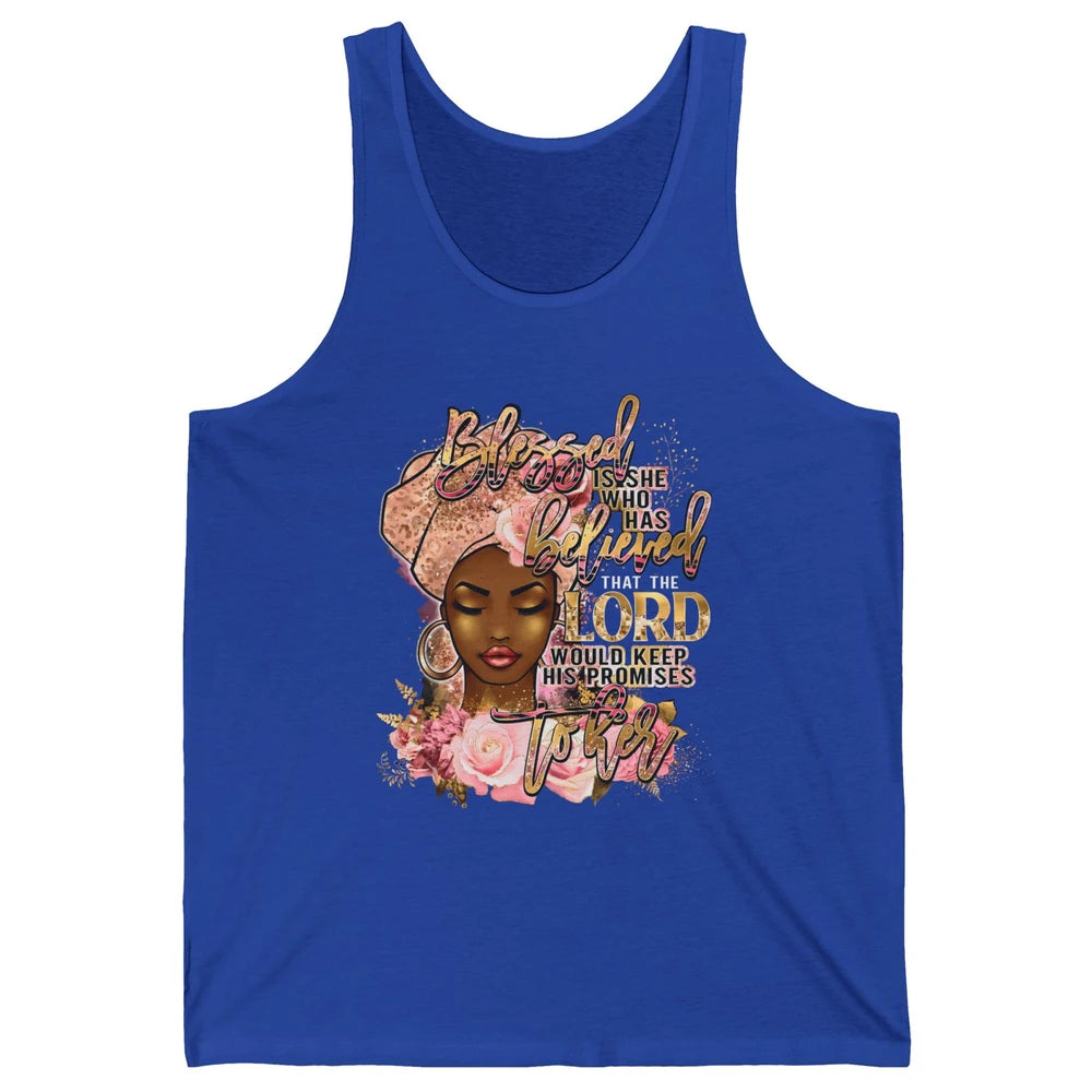 Afro Woman Blessed Is She Who Believed God African Christian Unisex Jersey Tank