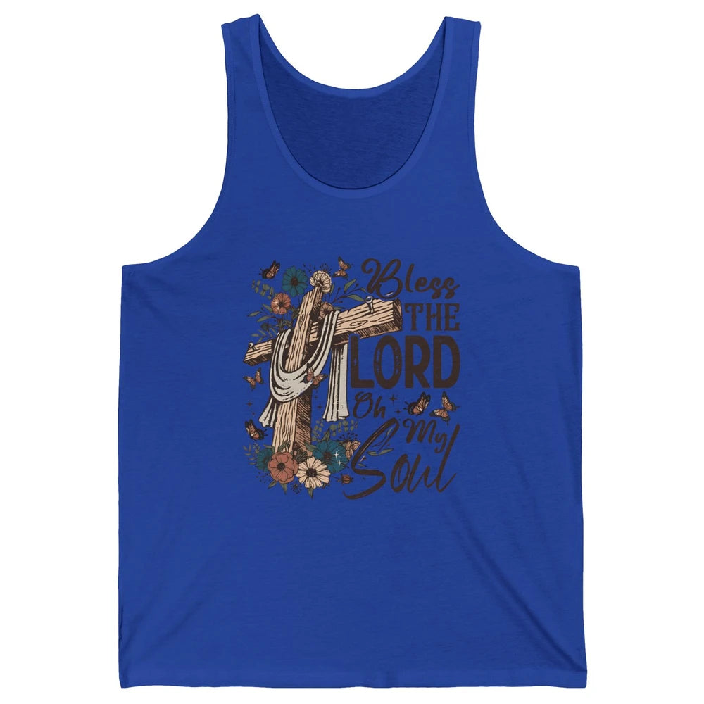 Retro Christian Floral Jesus Cross Bless The Lord Oh My Soul Unisex Jersey Tank