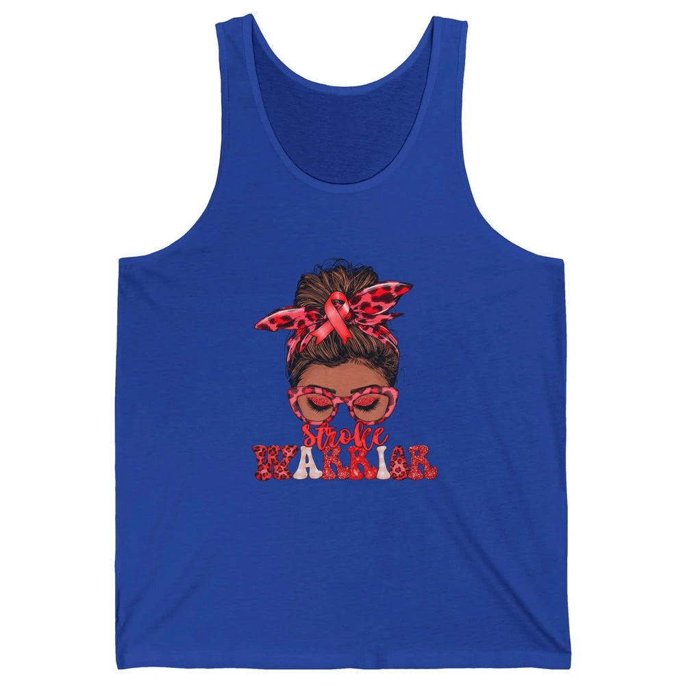 Afro Messy Hair Bun Black Women Warrior Red Stroke Awareness Unisex Jersey Tank