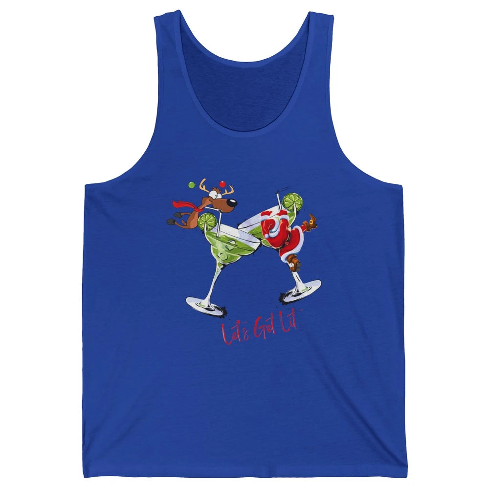 Party Santa & Reindeer Cocktail Glasses Let's Get Lit Xmas Unisex Jersey Tank