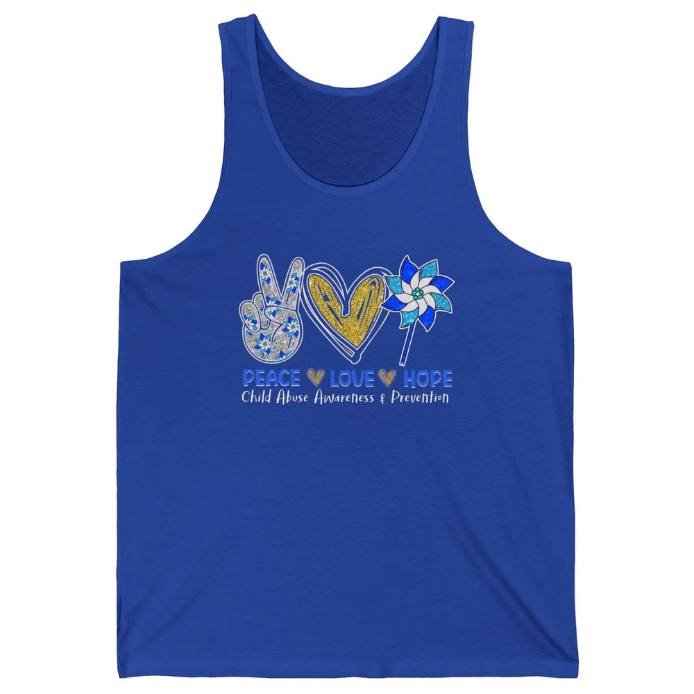 Peace Love Leopard Pinwheel Child Abuse Prevention Month Unisex Jersey Tank