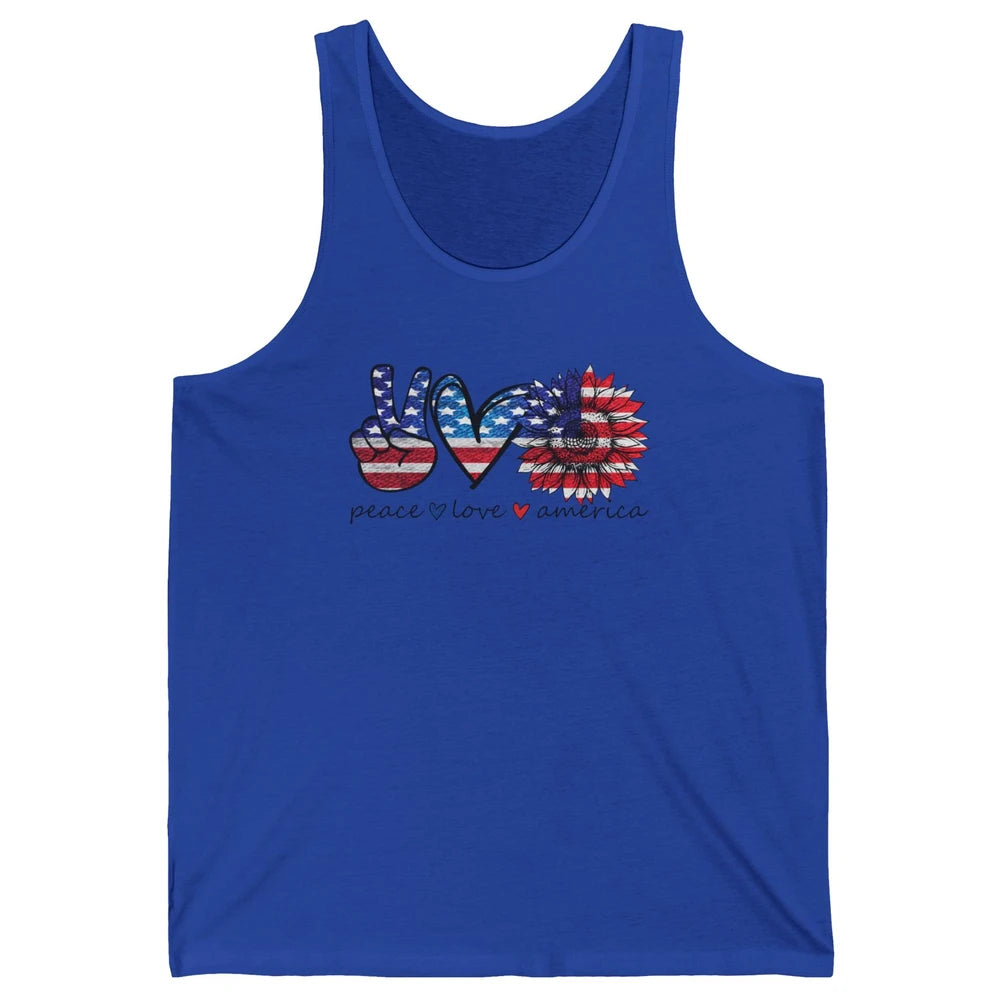 Peace Love America Flag Sunflower 4th of July Memorial Day Unisex Jersey Tank