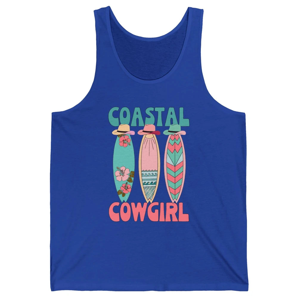 Retro Coastal Cowgirl Surfboards Western Cowgirl Beach Life Unisex Jersey Tank