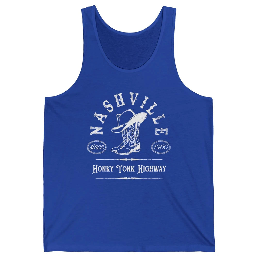 Retro Cowboy Boots Hat Nashville Honky Tonk Highway Western Unisex Jersey Tank