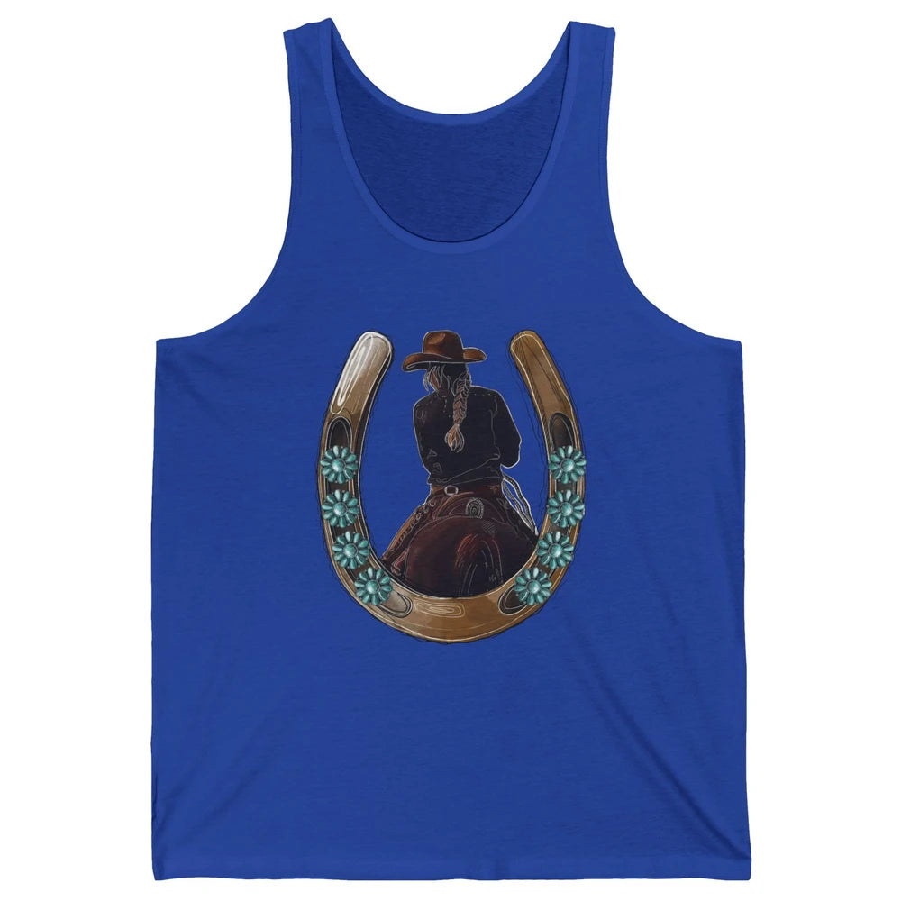 Retro Cowgirl Horseshoe Rodeo Western Cowgirl Peace Lovers Unisex Jersey Tank