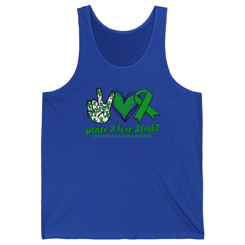 PANS/PANDAS Awareness Green Ribbon Peace Love Cure Unisex Jersey Tank