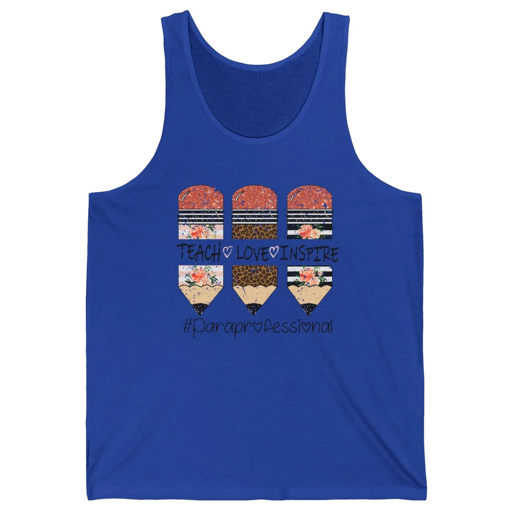 Retro Floral Leopard Teach Love Inspire Paraprofessional Unisex Jersey Tank