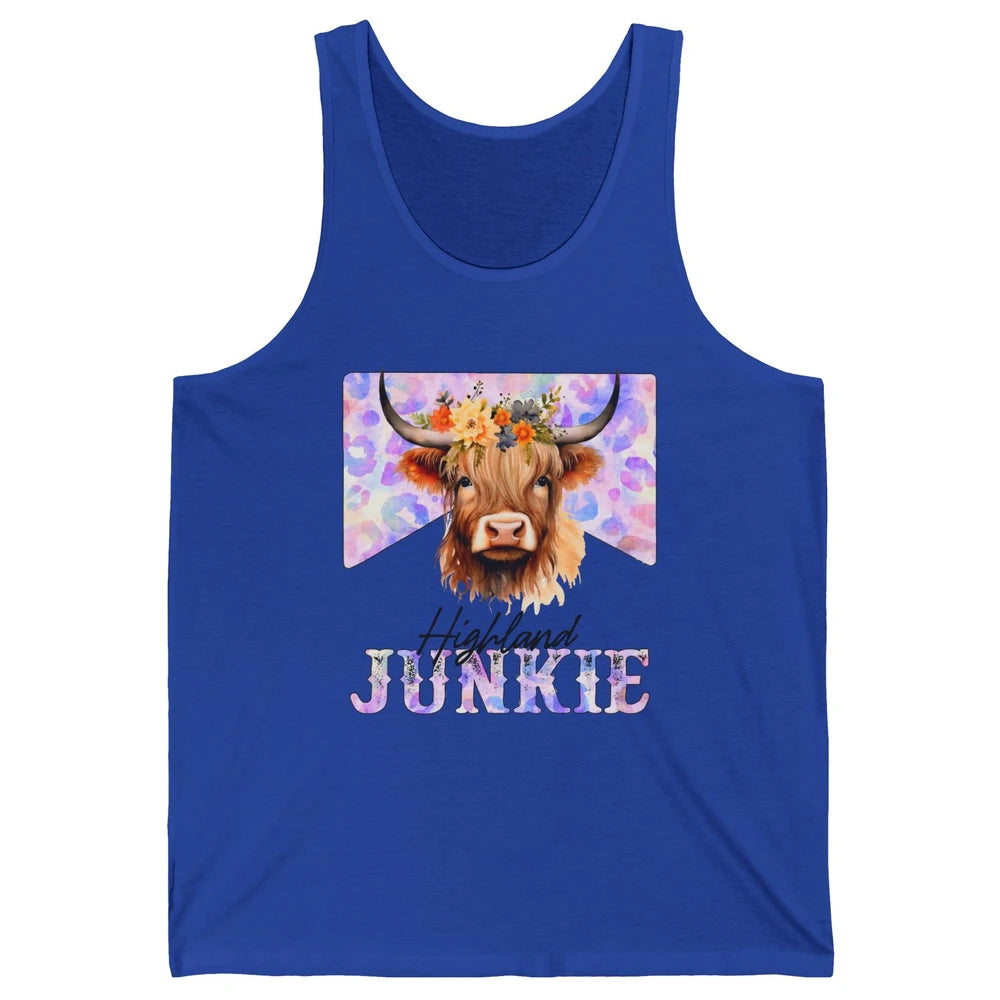 Floral Highland Cow Junkie Western Country Farm Animal Unisex Jersey Tank