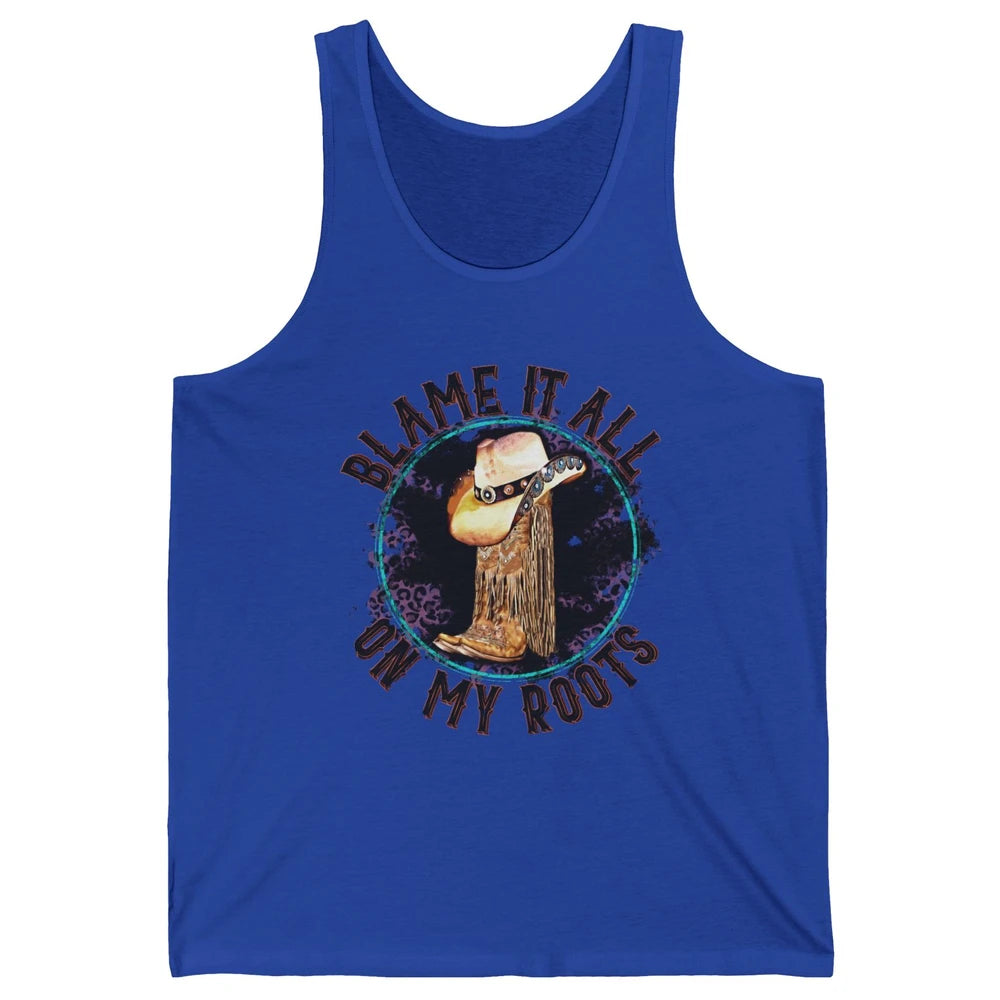 Retro Leopard Cowboy Boots Blame It On My Roots Western Girl Unisex Jersey Tank