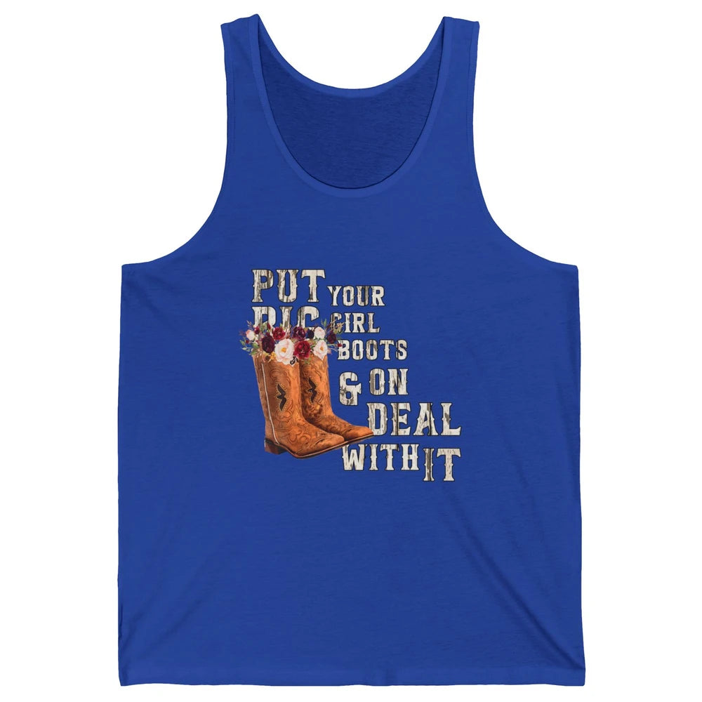 Retro Floral Cowgirl Rodeo Cowboy Boots Western Country Rose Unisex Jersey Tank