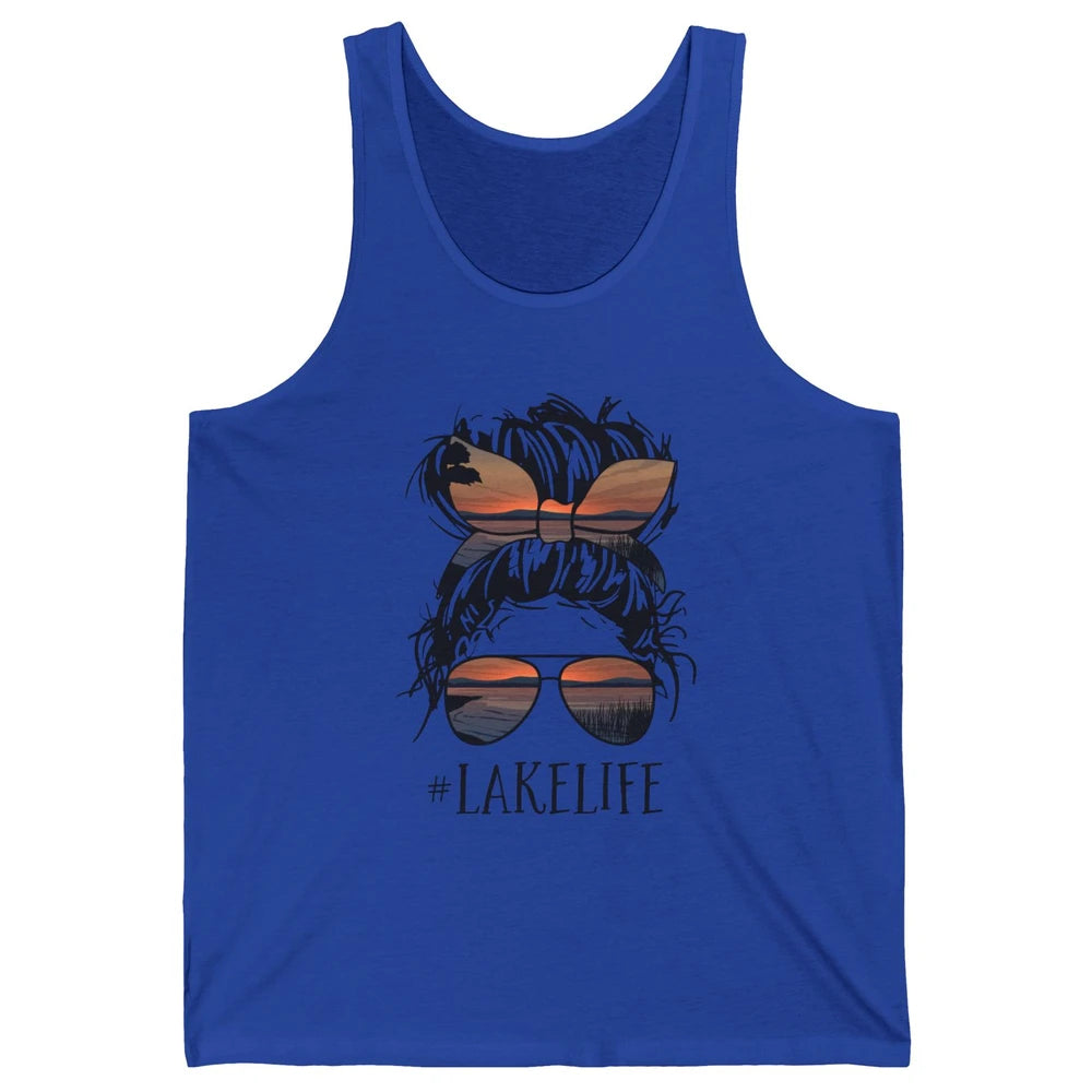 Lake Life Messy Bun Hair Girl Women Retro Lake Summer Gift Unisex Jersey Tank