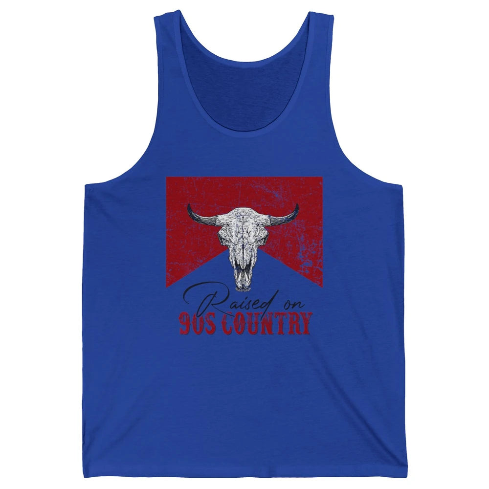 Raised On 90s Country Bull Skull Retro Western Country Rodeo Unisex Jersey Tank