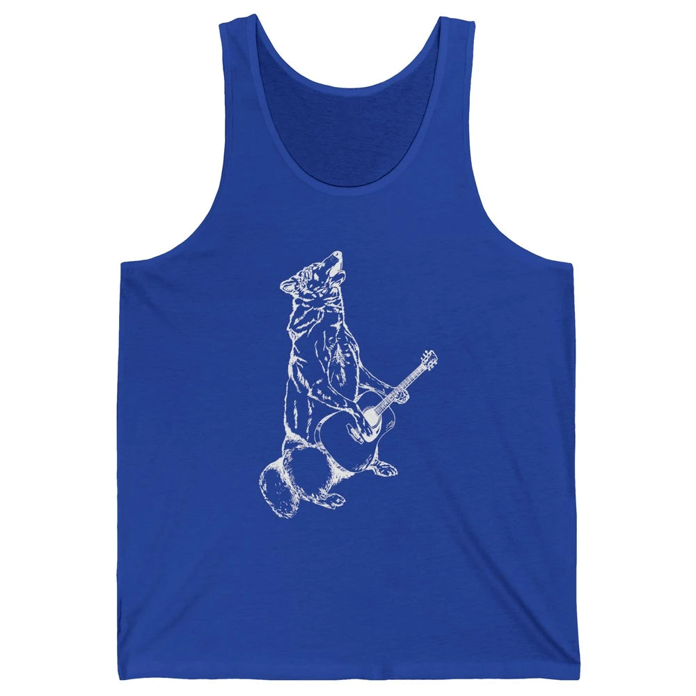 Retro Howling Wolf Playing Guitar Musician Guitarist Music Unisex Jersey Tank