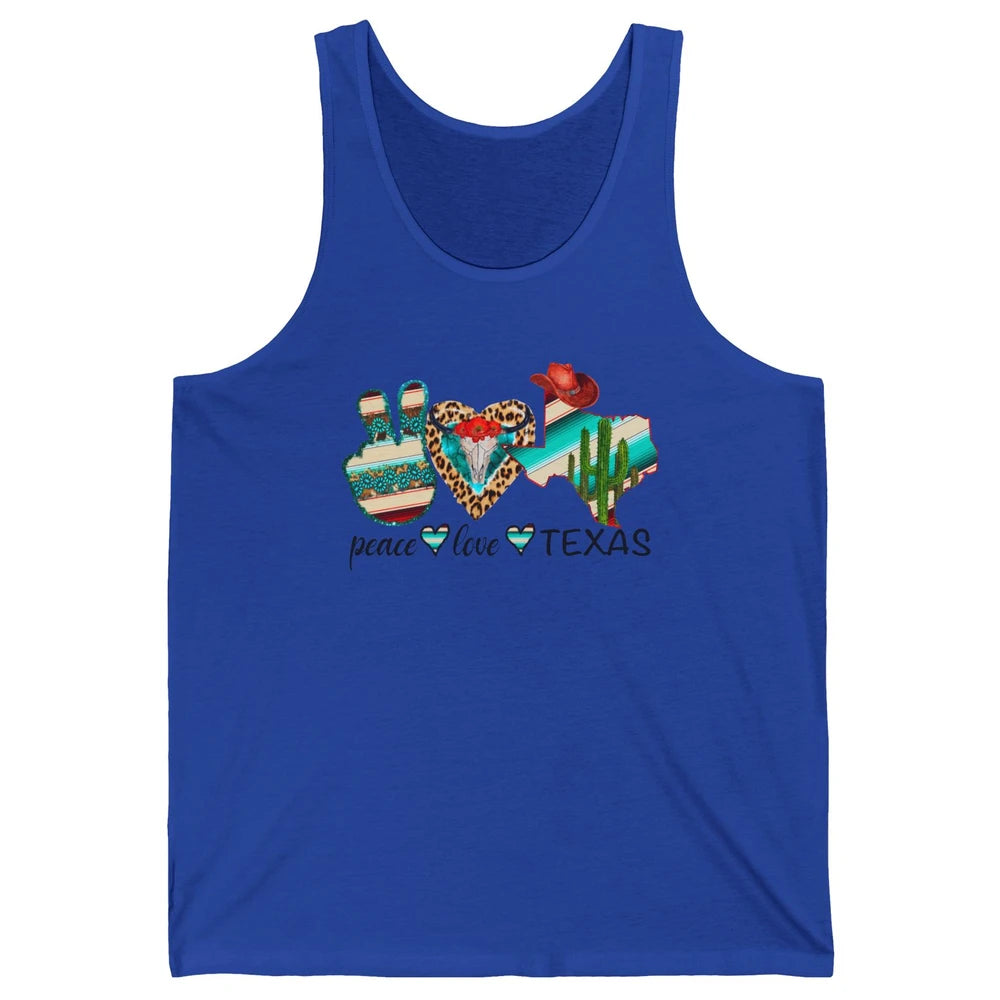 Peace Love Texas Cow Skull Western Country Cowboy Hat Cactus Unisex Jersey Tank
