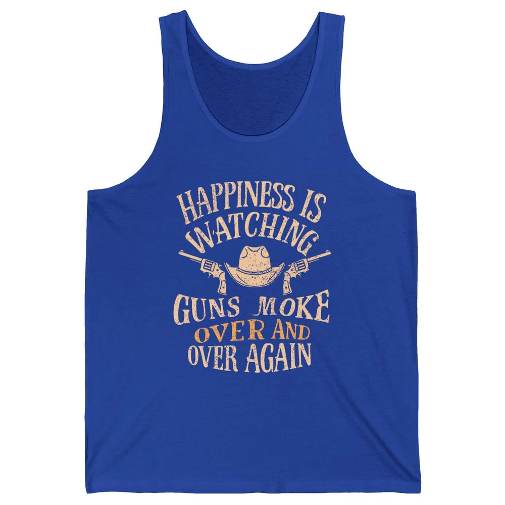 Happiness Is Watching Gunsmoke Over Retro Cowboy Hat Rodeo Howdy Western Country Unisex Jersey Tank