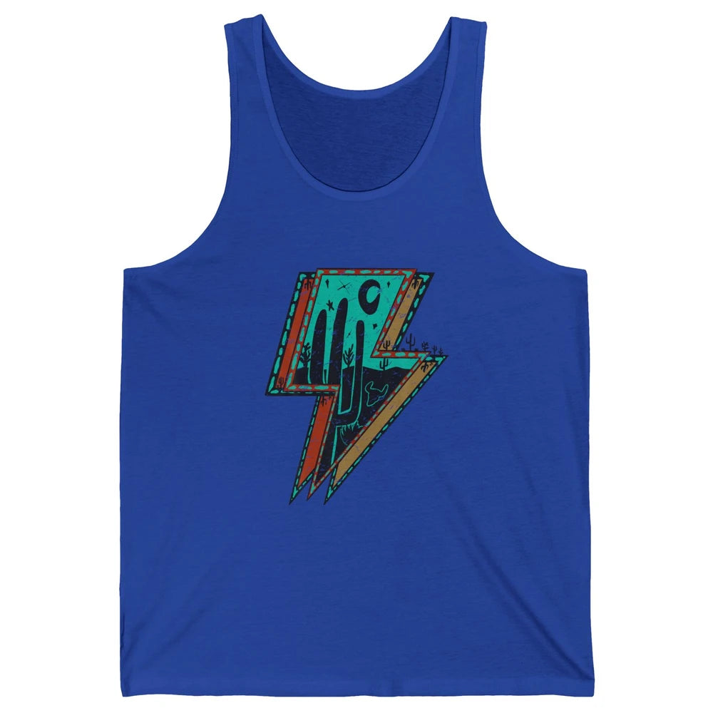 Retro Desert Cactus Night Turquoise Lightning Bolt Western Unisex Jersey Tank