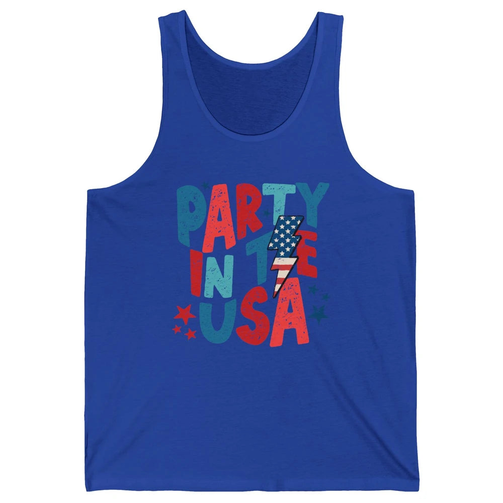 Party In The USA US Flag Lightning Bolt July 4th US Patriot Unisex Jersey Tank