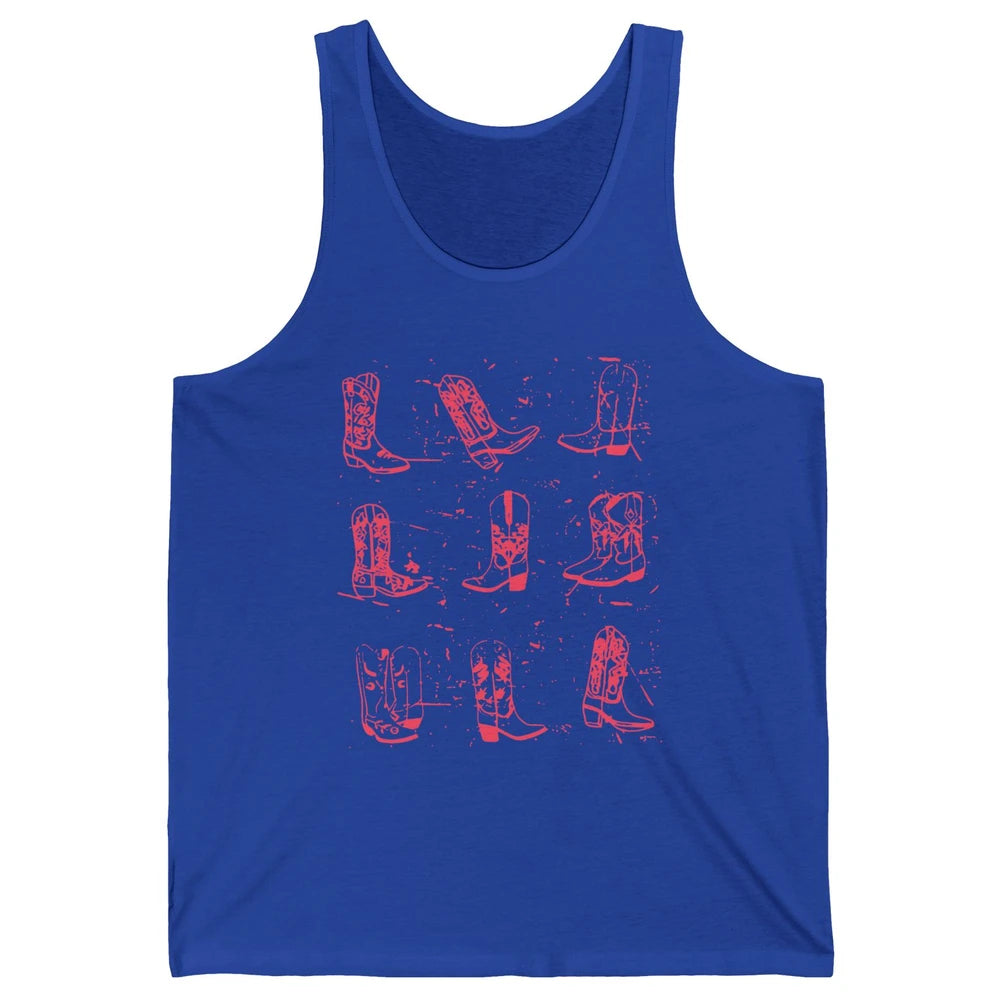 Retro Pink Cowboy Boots Western Valentine Cowgirl Gift Unisex Jersey Tank