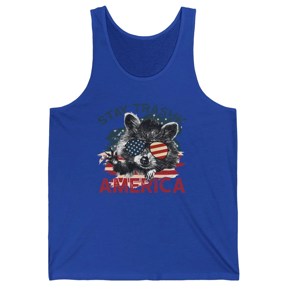 Raccoon US Flag Glasses Stay Trashy America Patriot Racoon Unisex Jersey Tank