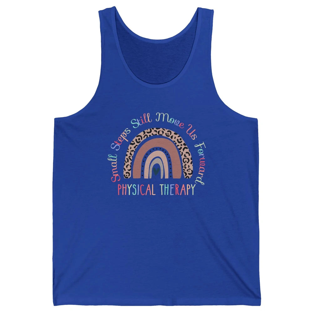 Physical Therapy Small Steps Move Us Forward Leopard Rainbow Unisex Jersey Tank