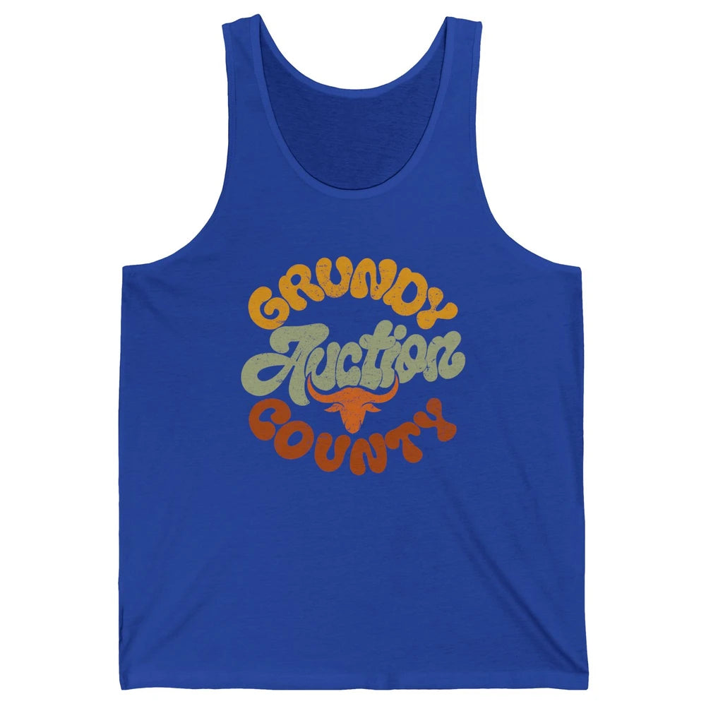Retro Cow Cattle Grundy County Auction Western Country Farm Unisex Jersey Tank