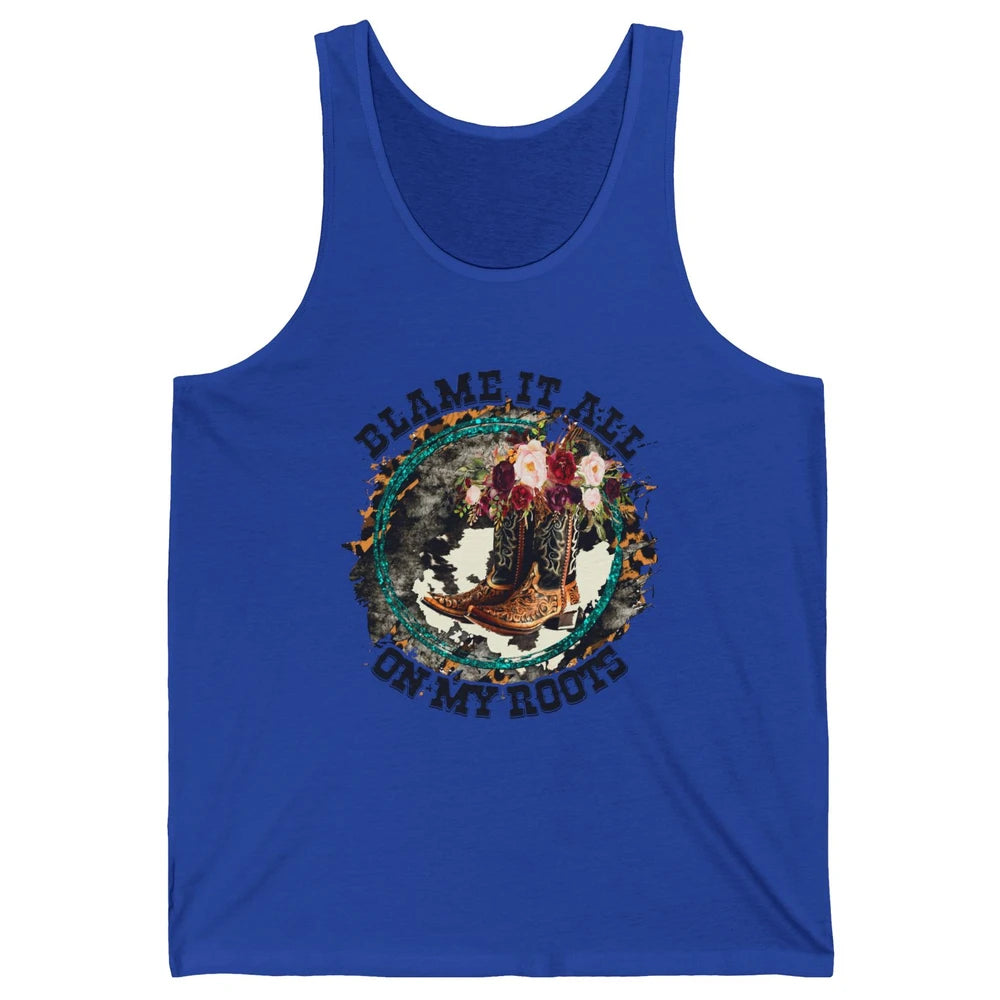 Retro Leopard Cowboy Boots Blame It On My Roots Western Girl Unisex Jersey Tank