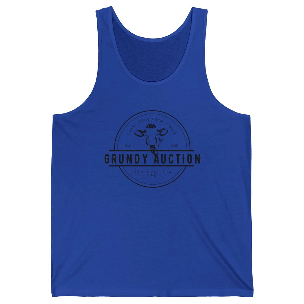 Retro Cow Cattle Grundy County Auction Western Country Farm Unisex Jersey Tank