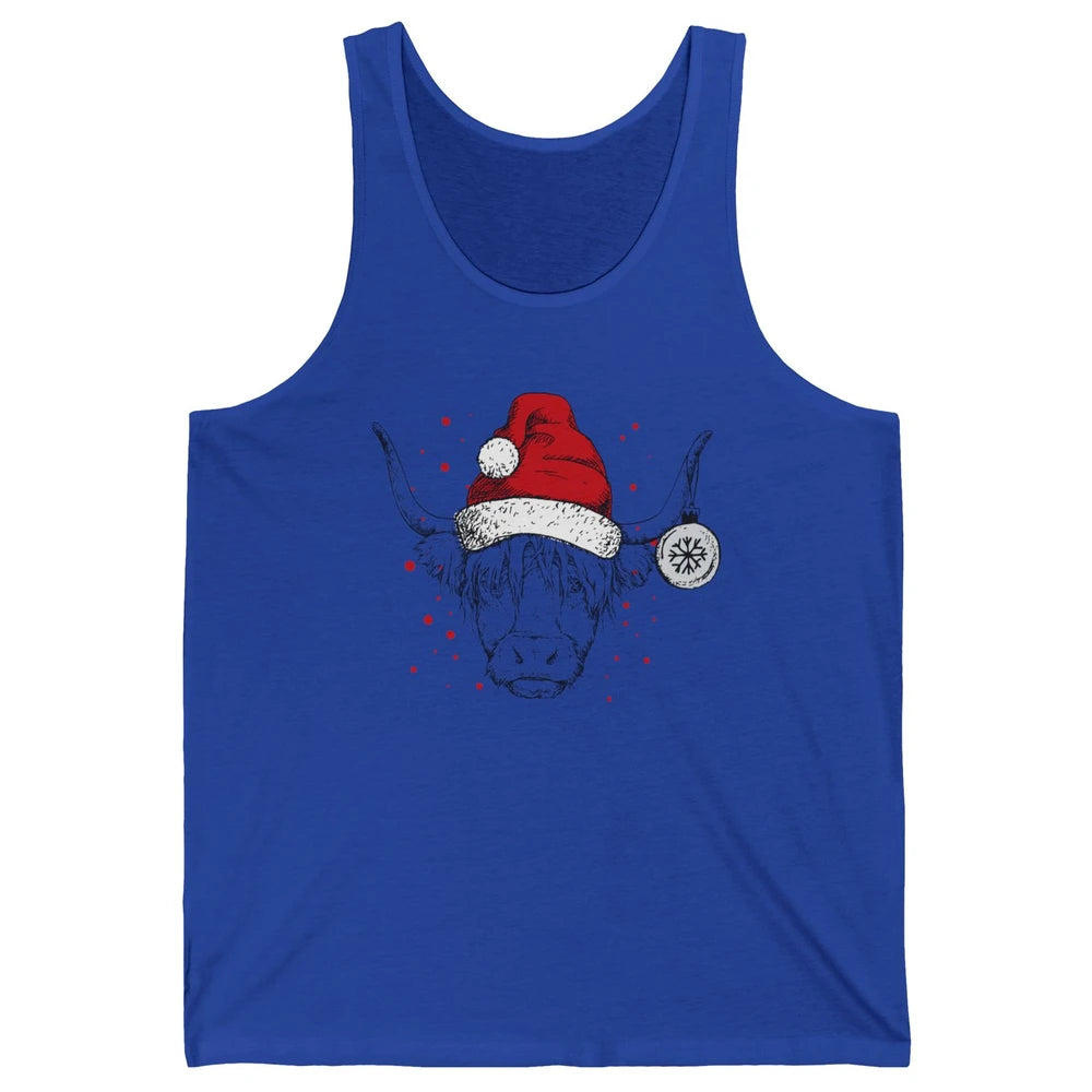Cute Highland Cow Christmas With Santa Hat Western Xmas Cow Unisex Jersey Tank