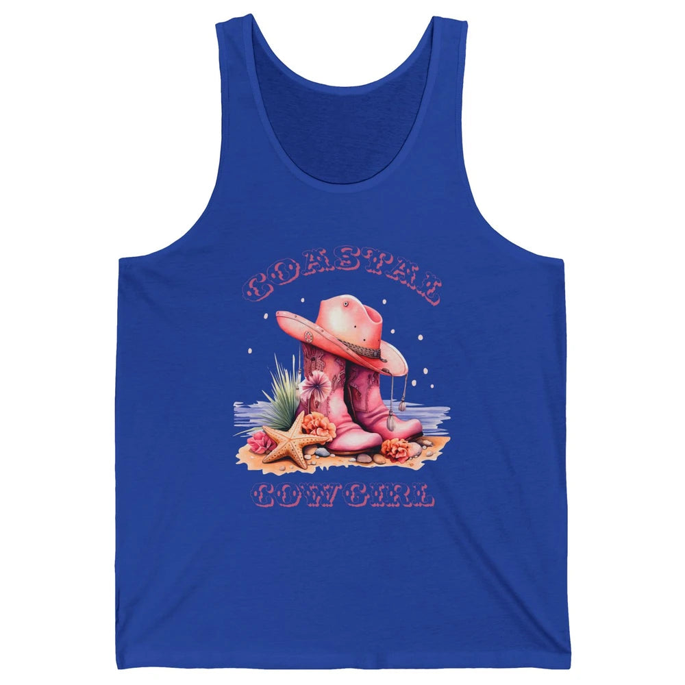 Retro Cowgirl Boots Coastal Cowgirl Western Country Beach Unisex Jersey Tank