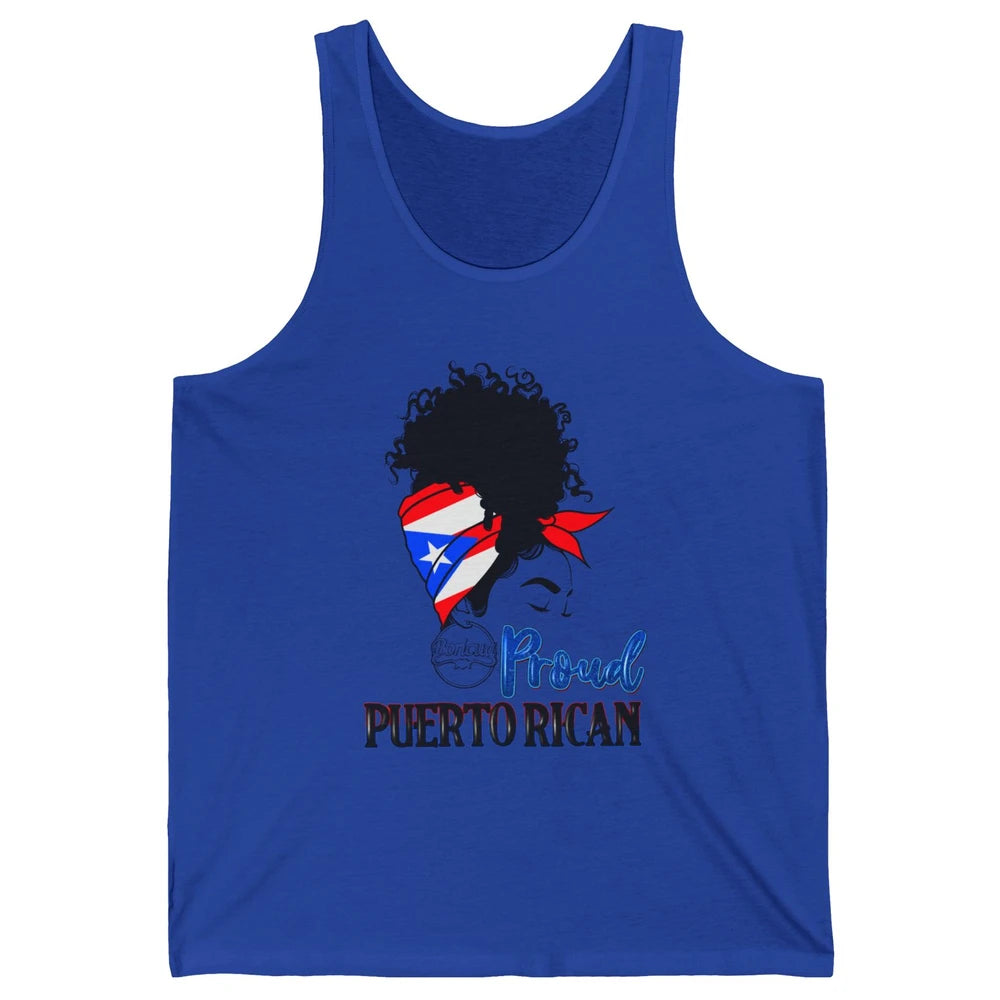Proud Puerto Rican Afro Messy Bun Women Puerto Rico Flag Unisex Jersey Tank