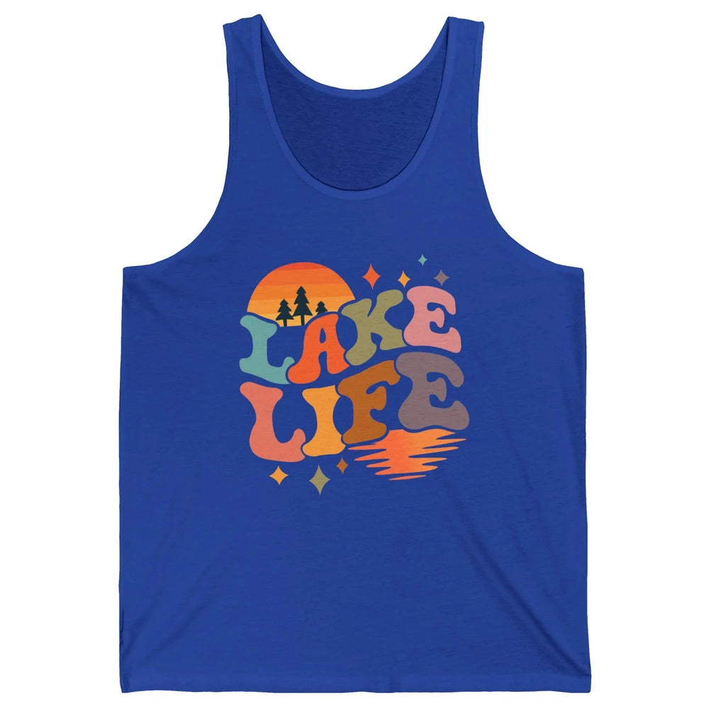 Retro Lake Life Vintage Lake Sunrise Boating Summer Trip Unisex Jersey Tank