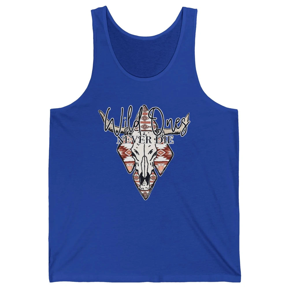 Retro Bull Skull Aztec Wild Ones Never Die Western Country Unisex Jersey Tank