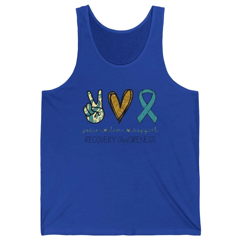 Peace Love Support Addiction Recovery Awareness Blue Ribbon Unisex Jersey Tank