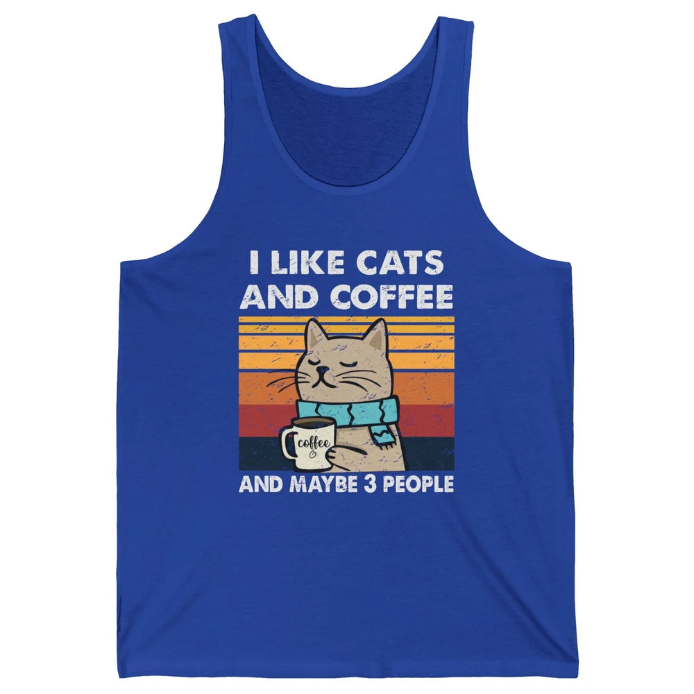 Retro Funny Fall Cat I Like Cats Coffee And Maybe 3 People Unisex Jersey Tank