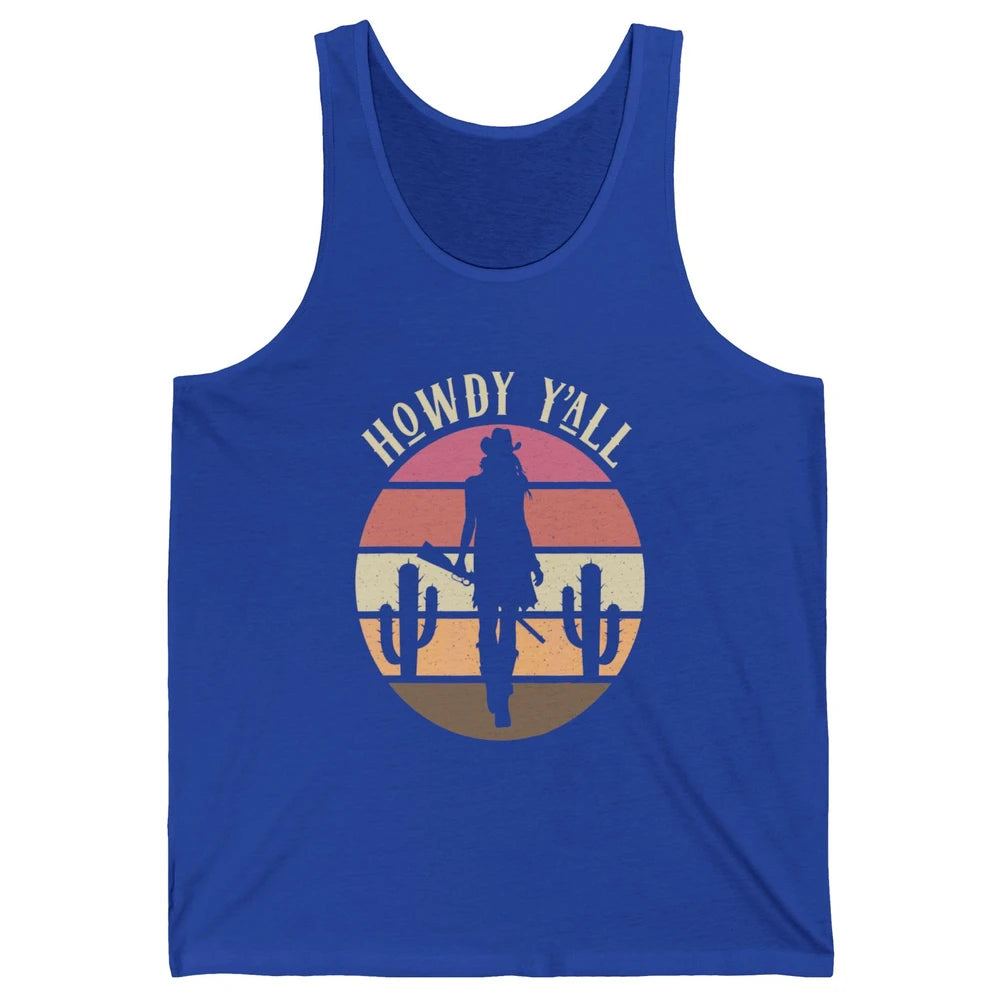 Retro Cowgirl Howdy Y'all Cactus Rodeo Cowboy Western Texas Unisex Jersey Tank