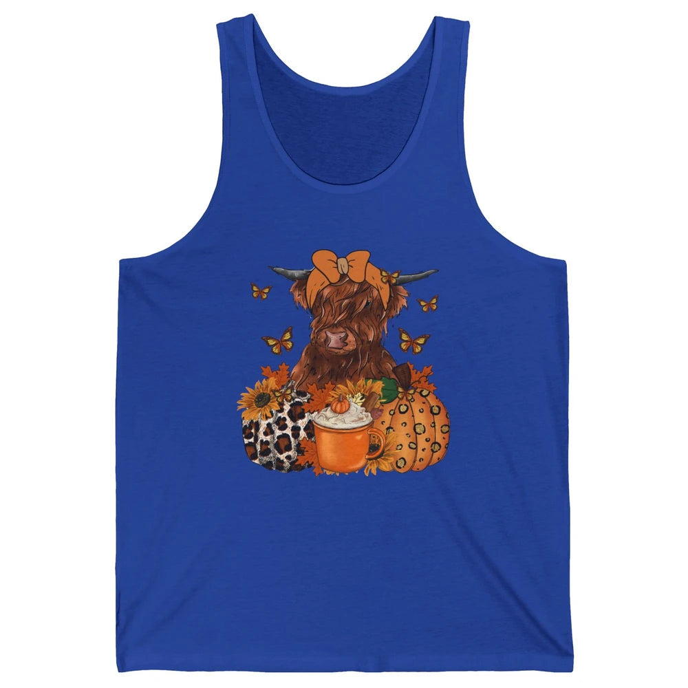 Retro Fall Highland Cow Pumpkin Western Country Farm Autumn Unisex Jersey Tank