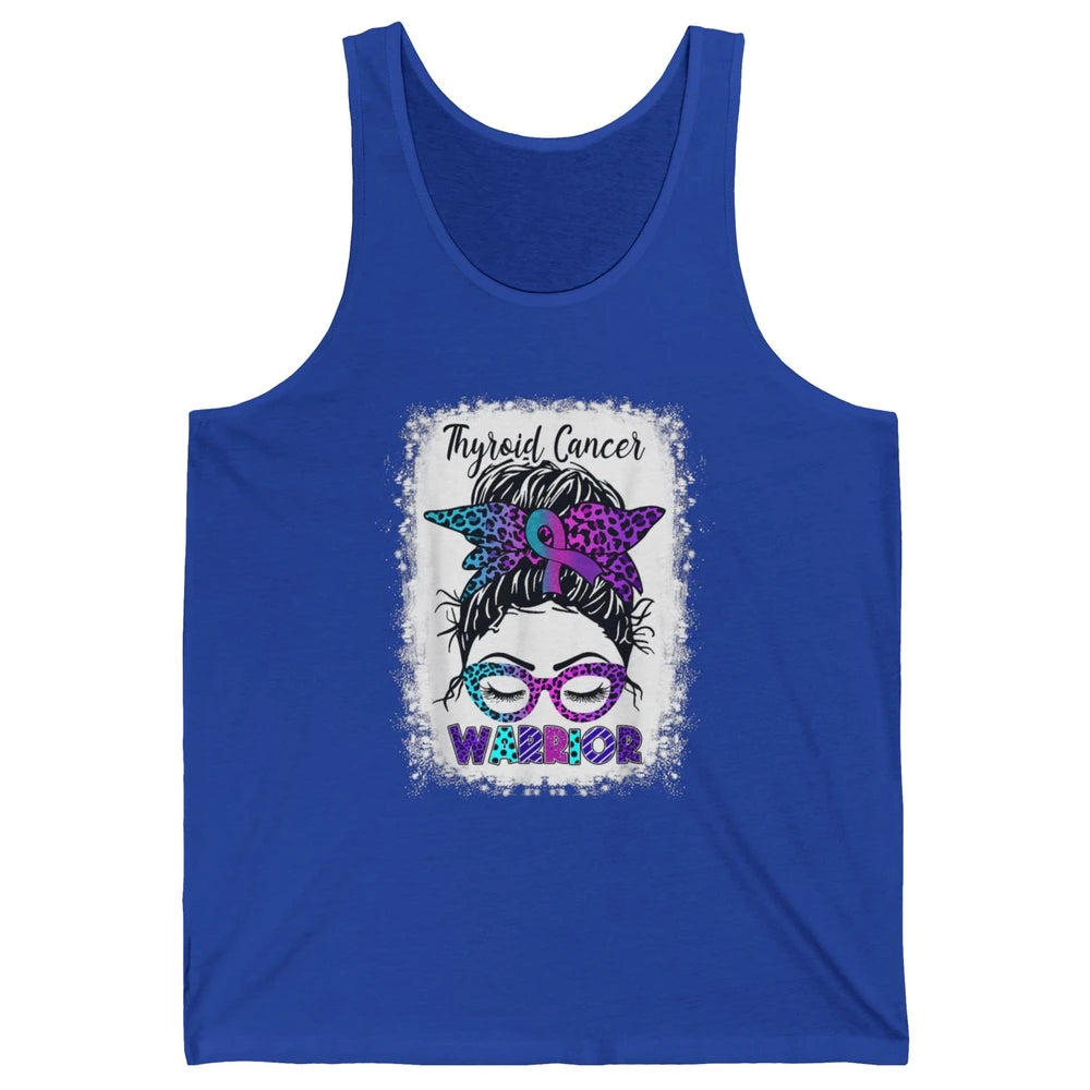 Messy Hair Woman Leopard Warrior Thyroid Cancer Awareness Unisex Jersey Tank